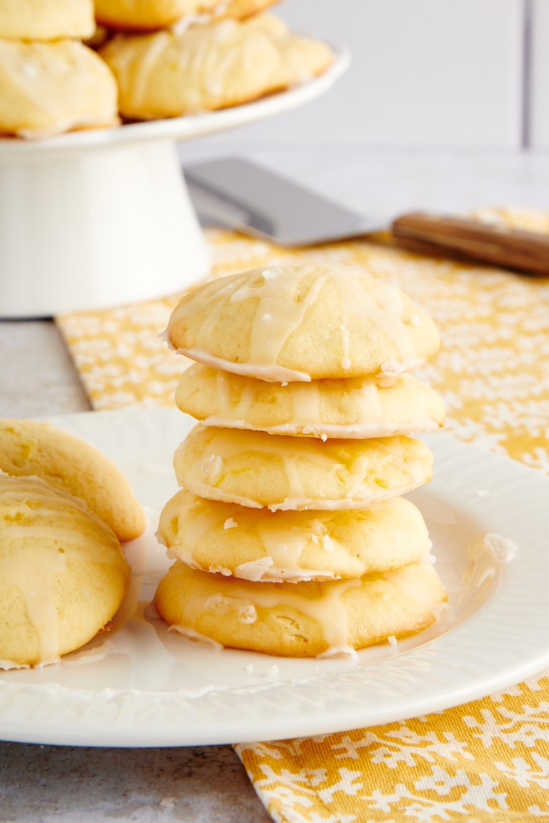 stack of Pineapple Cream Cheese Cookies on a white plate
