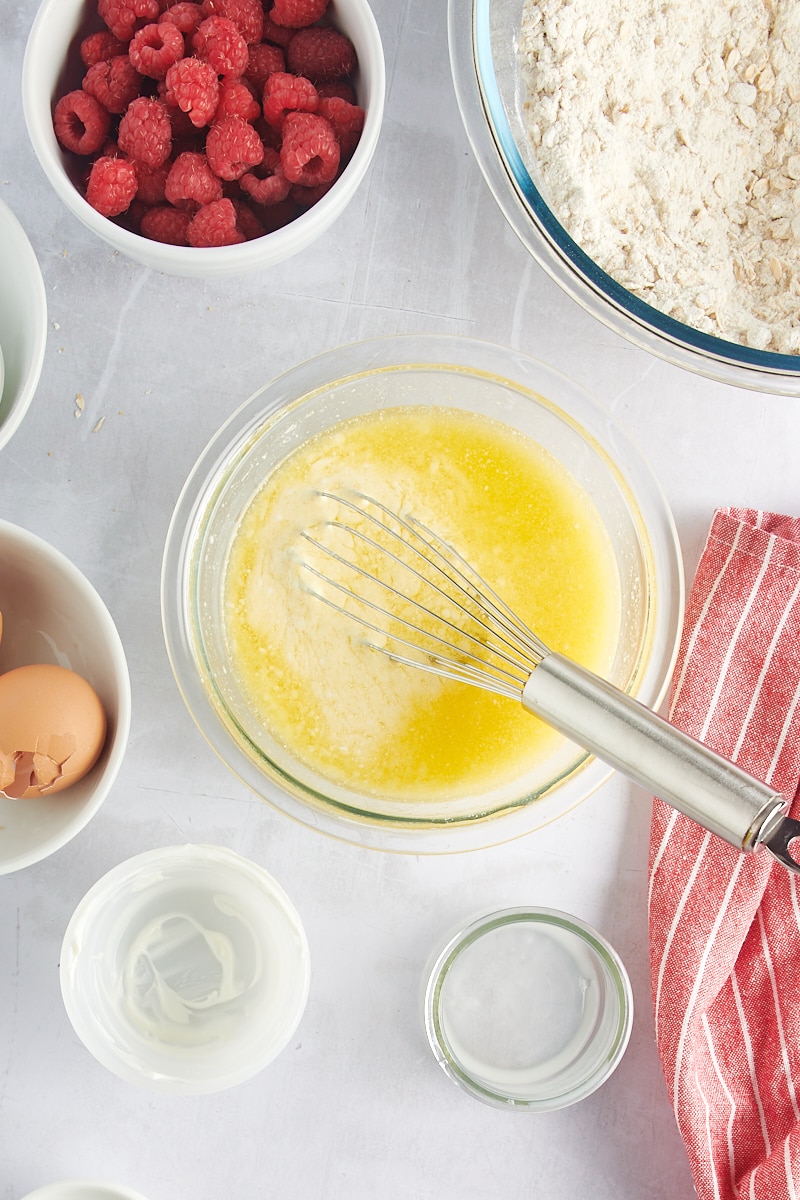 Whisking wet ingredients for muffins