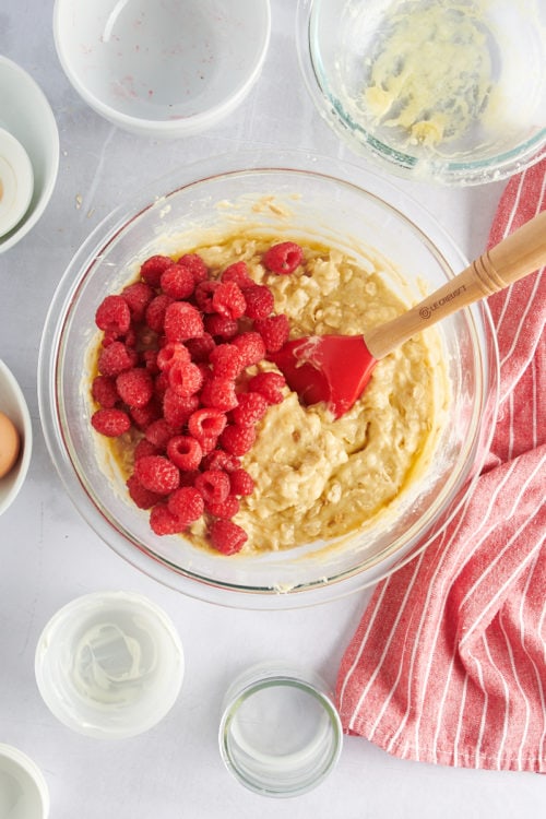 Raspberries added to muffin batter