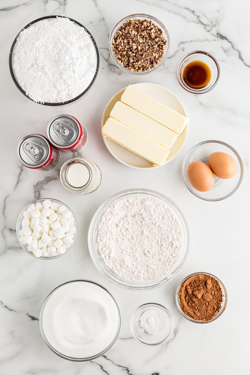 Overhead view of ingredients for Coca-Cola Cake