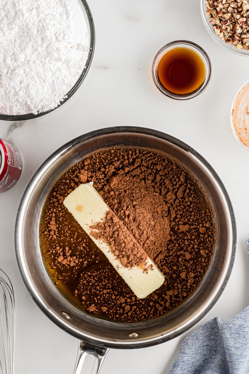 Ingredients for Coca-Cola Cake frosting in pan