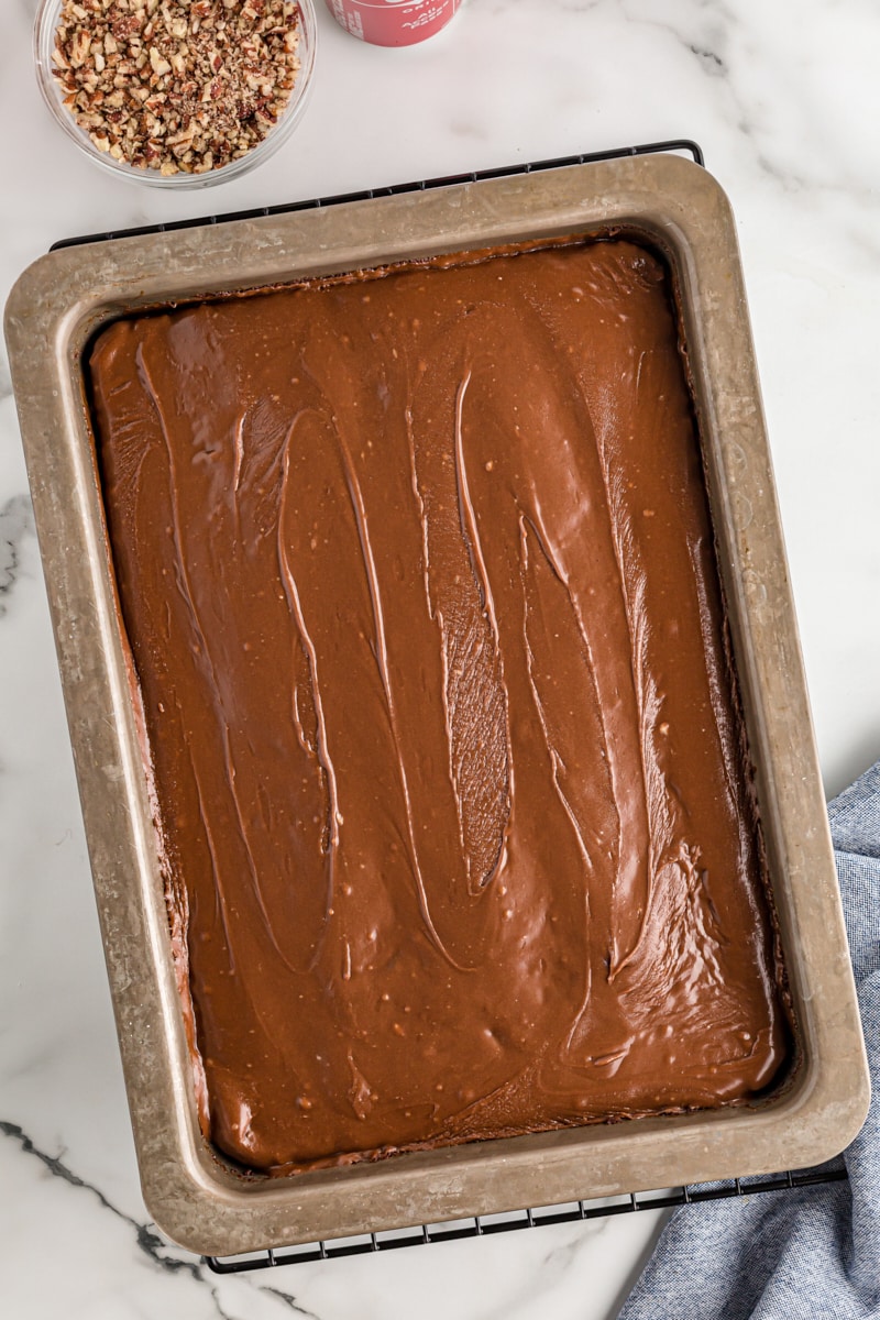 Frosted Coca-Cola Cake in pan