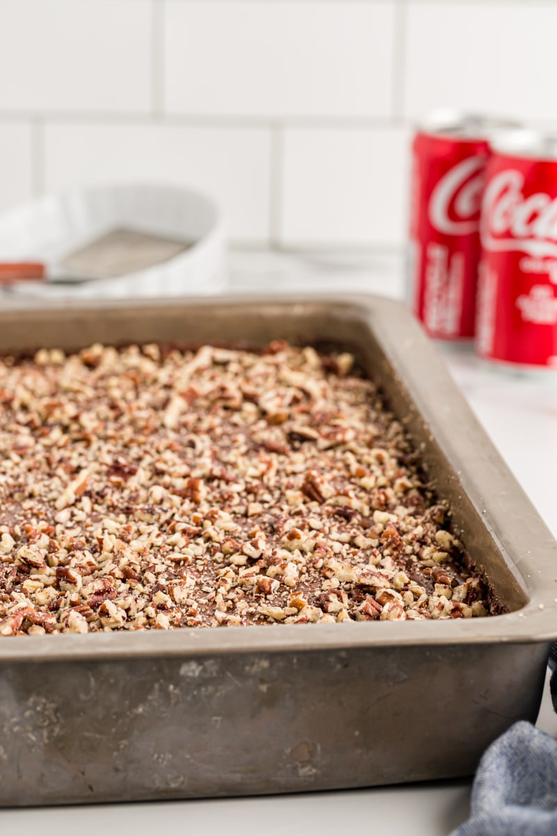 Coca-Cola Cake in metal baking pan