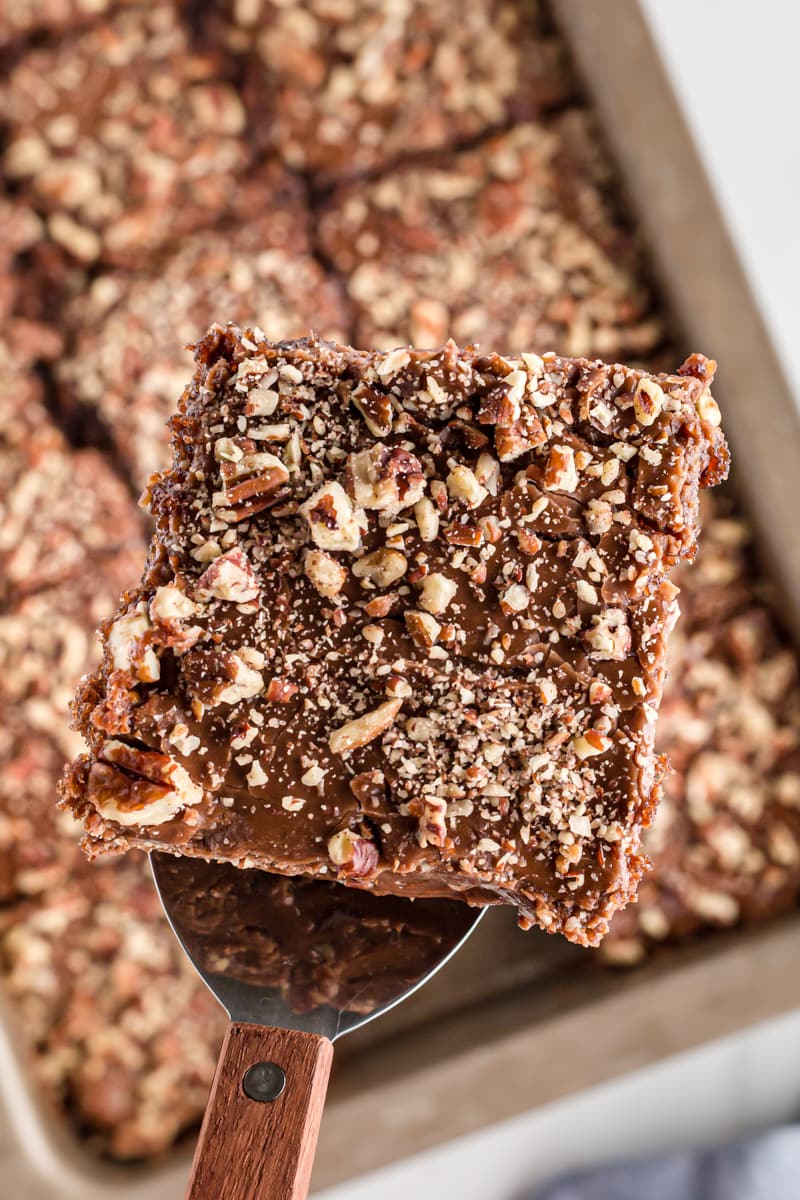 Slice of Coca-Cola Cake on spatula