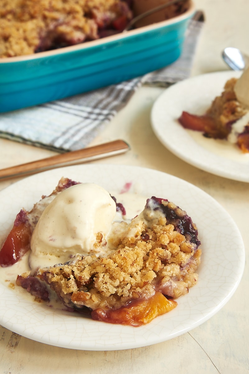 Blueberry Peach Crisp served with ice cream