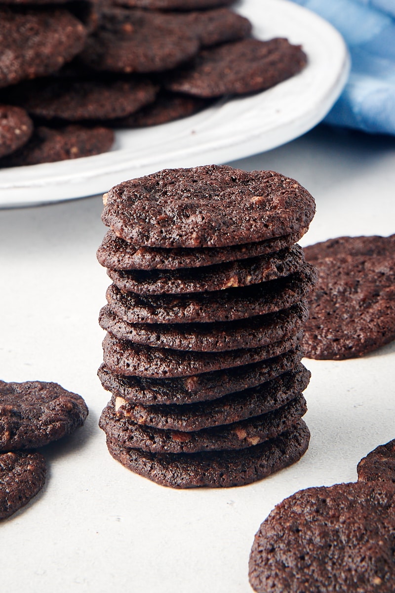 Stack of chewy chocolate cookies