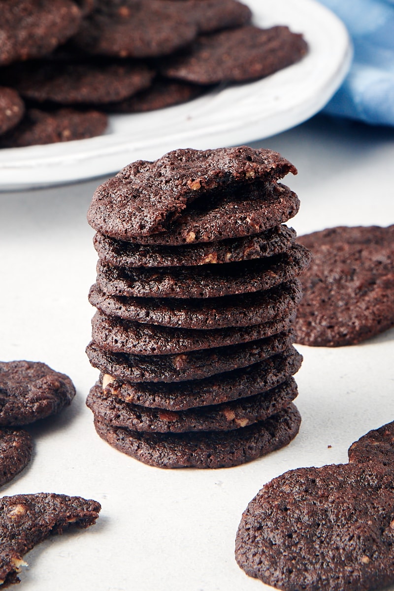 Stack of chewy chocolate cookies