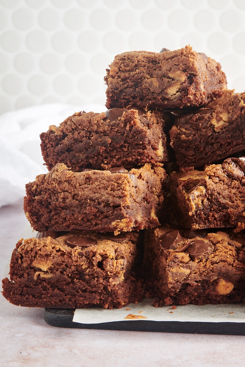 Stack of peanut butter brownies