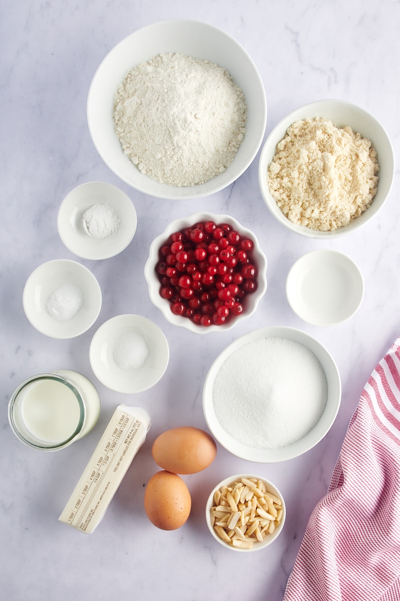 overhead view of ingredients for Red Currant Muffins