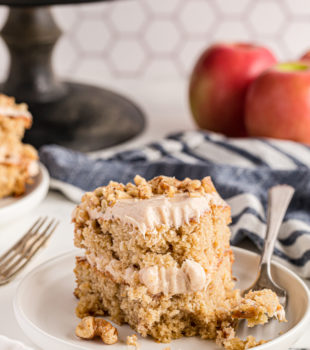 slice of Apple Spice Cake with a bite on a fork