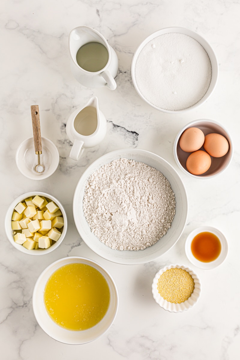 Overhead view of chess pie ingredients