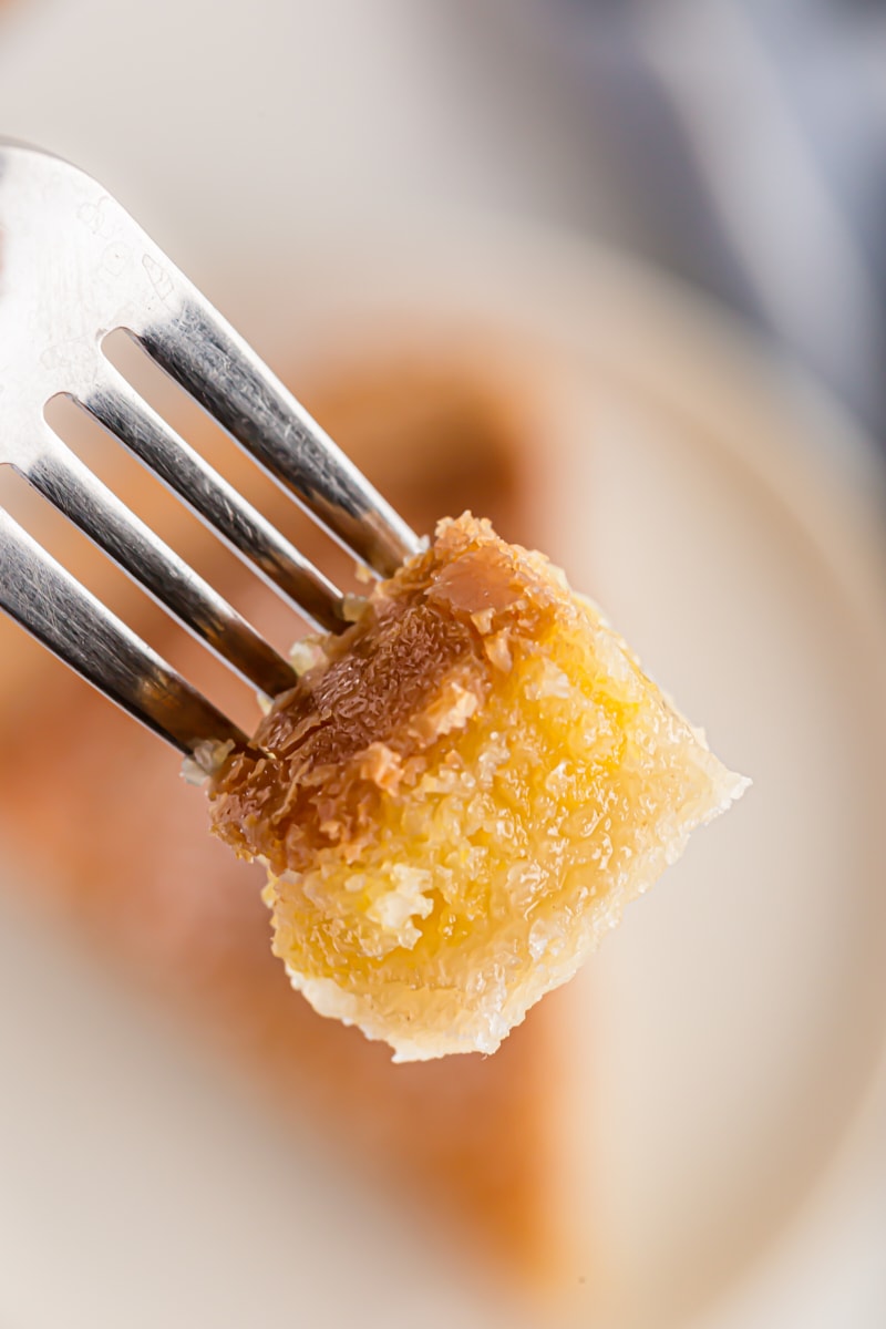 Piece of chess pie on fork