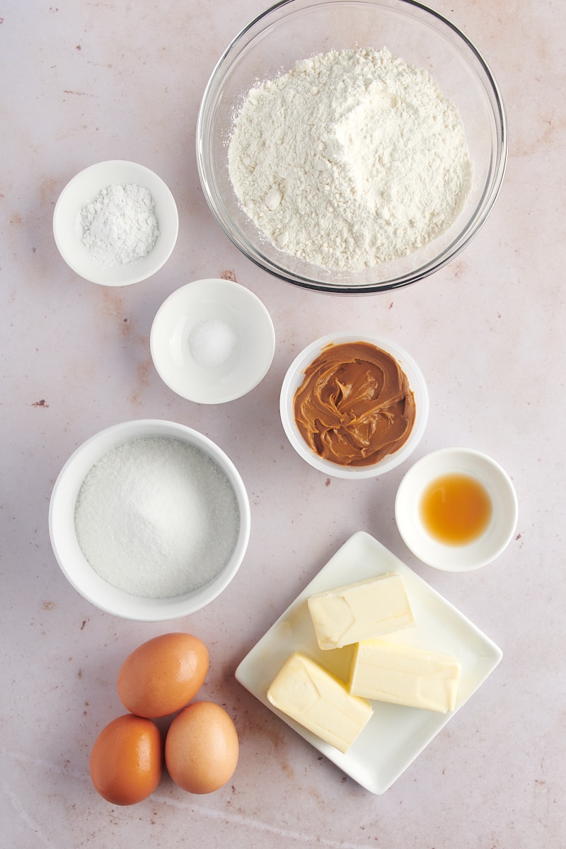 Overhead view of ingredients for Biscoff cupcakes