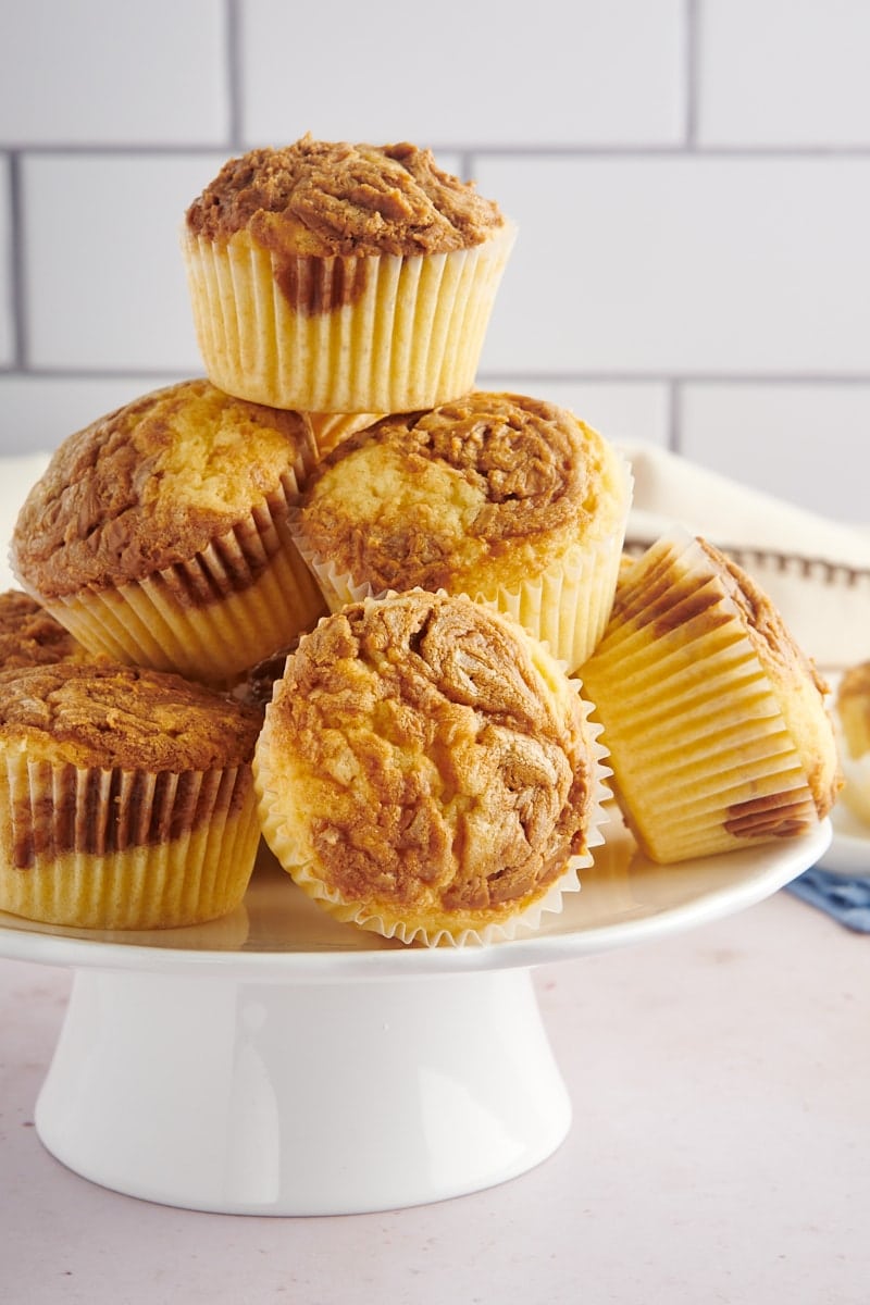 Stack of Biscoff cupcakes on cake stand