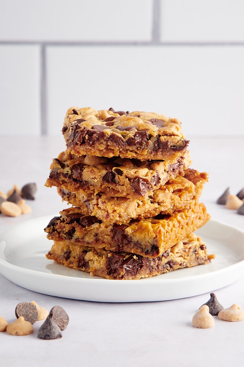 Stack of cookie bars on plate