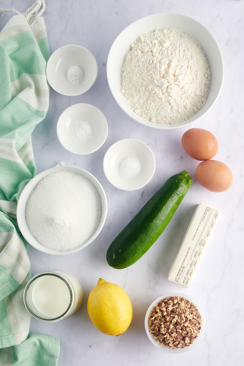 overhead view of ingredients for Lemon Zucchini Muffins