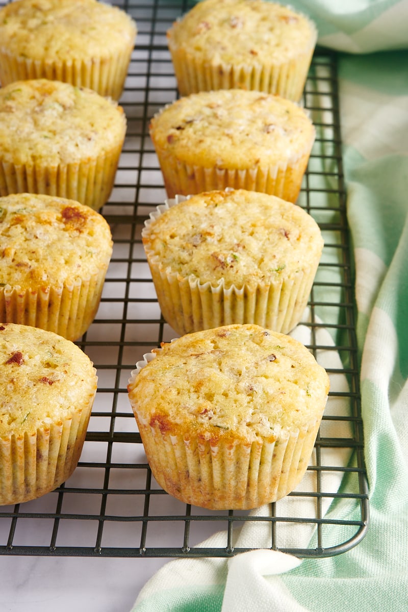 Lemon Zucchini Muffins on a wire cooling rack