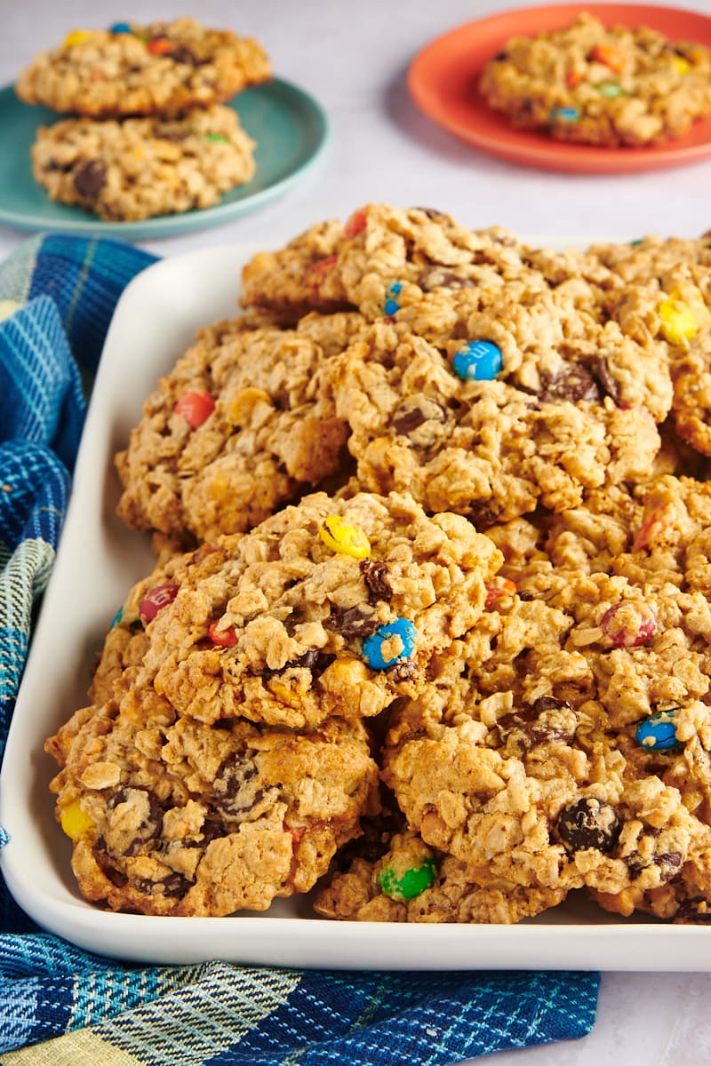 A tray of monster cookies.