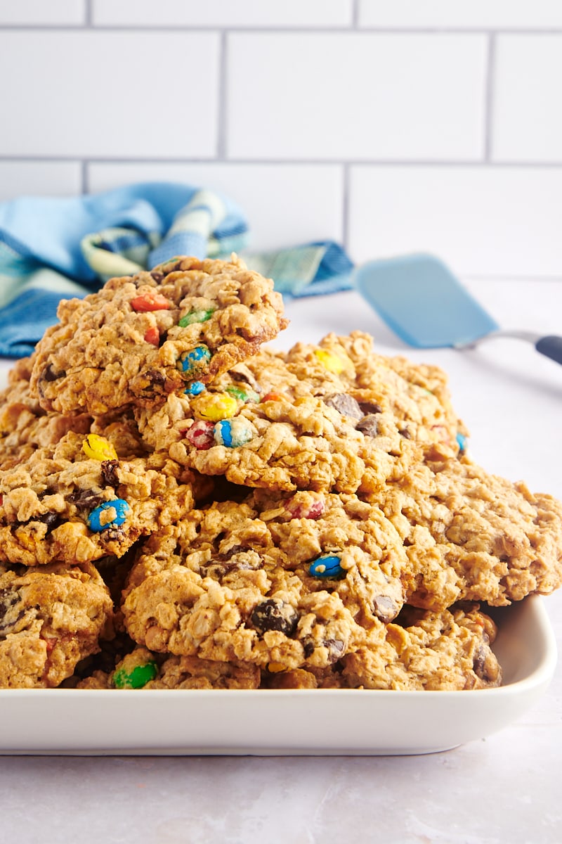 Tray of stacked monster cookies