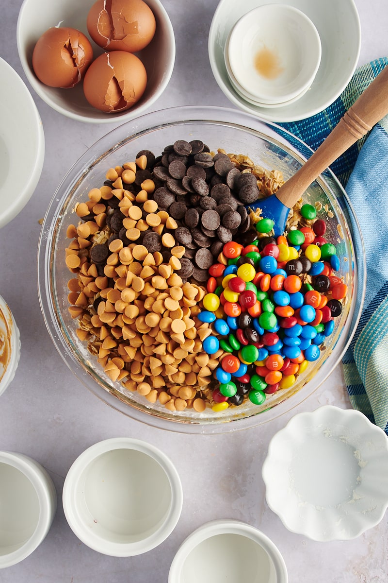 Mix-ins added to bowl of monster cookie dough