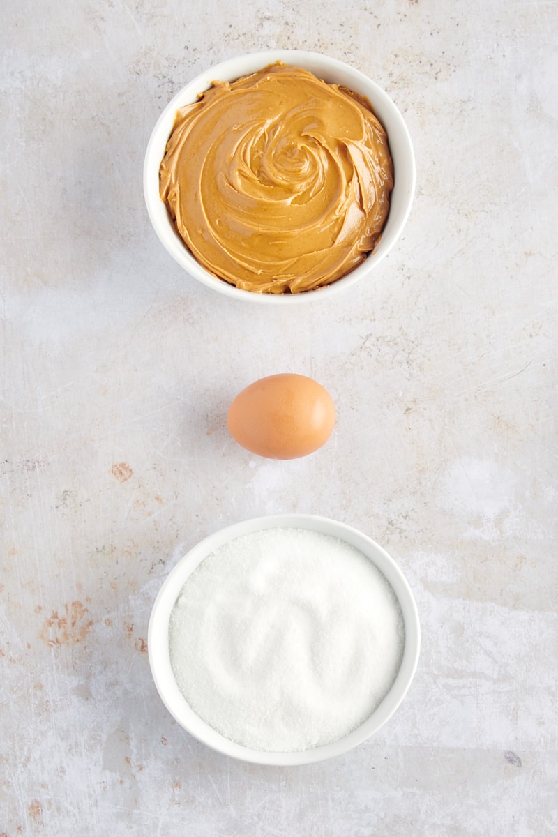overhead view of ingredients for 3-Ingredient Peanut Butter Cookies