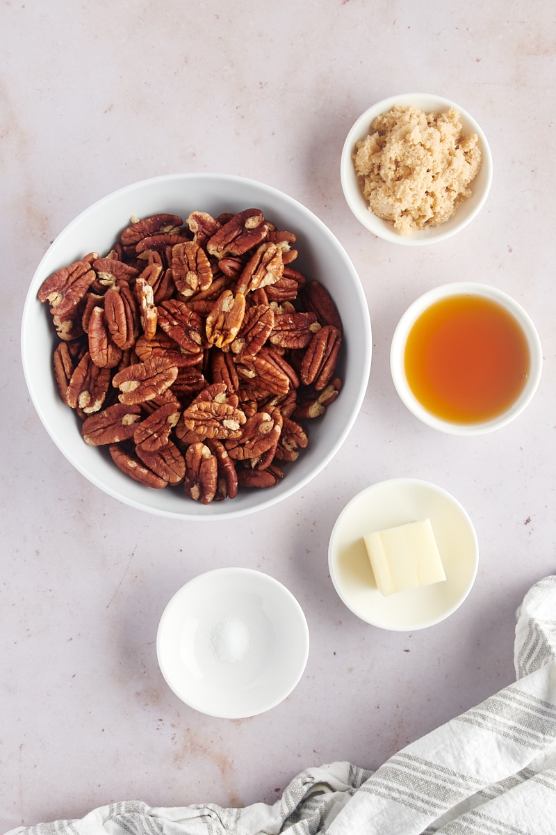 overhead view of ingredients for Glazed Pecans