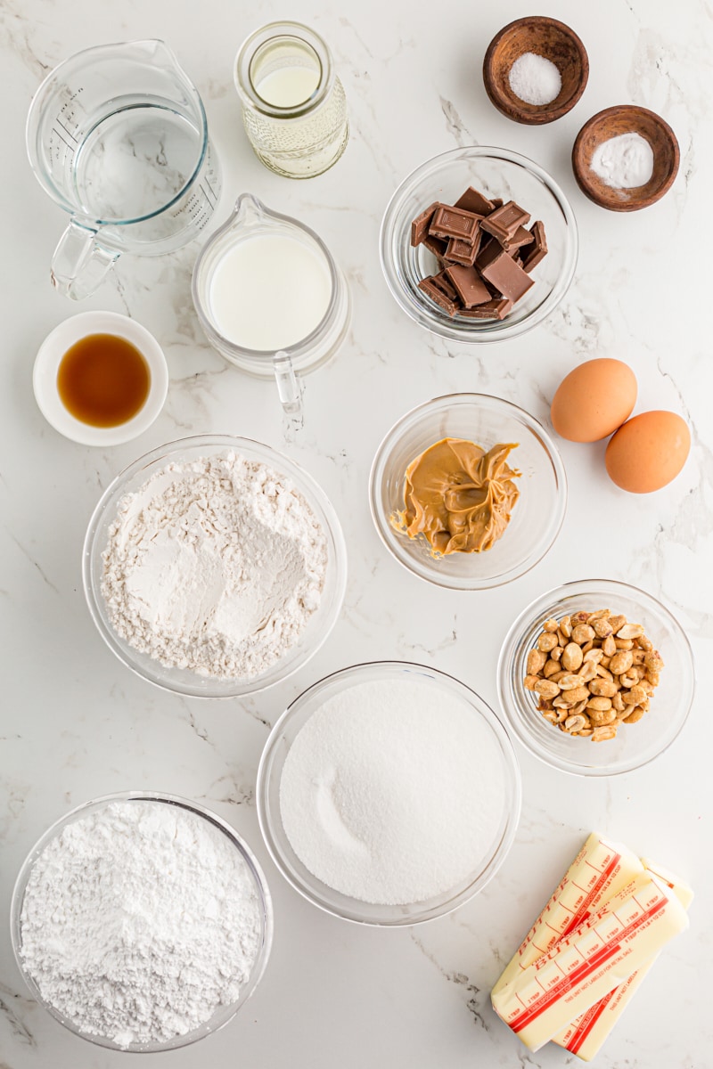 Ingredients for peanut butter Texas sheet cake