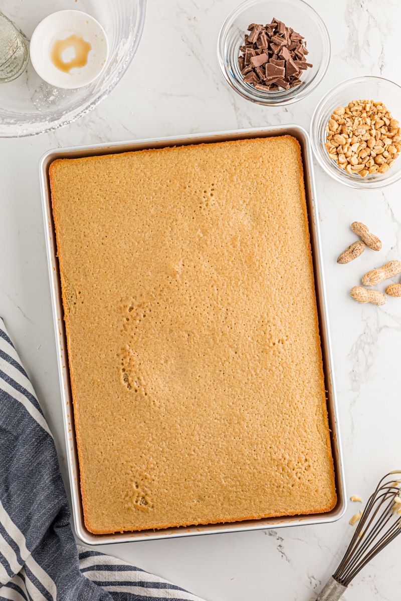 Cooked peanut butter Texas sheet cake