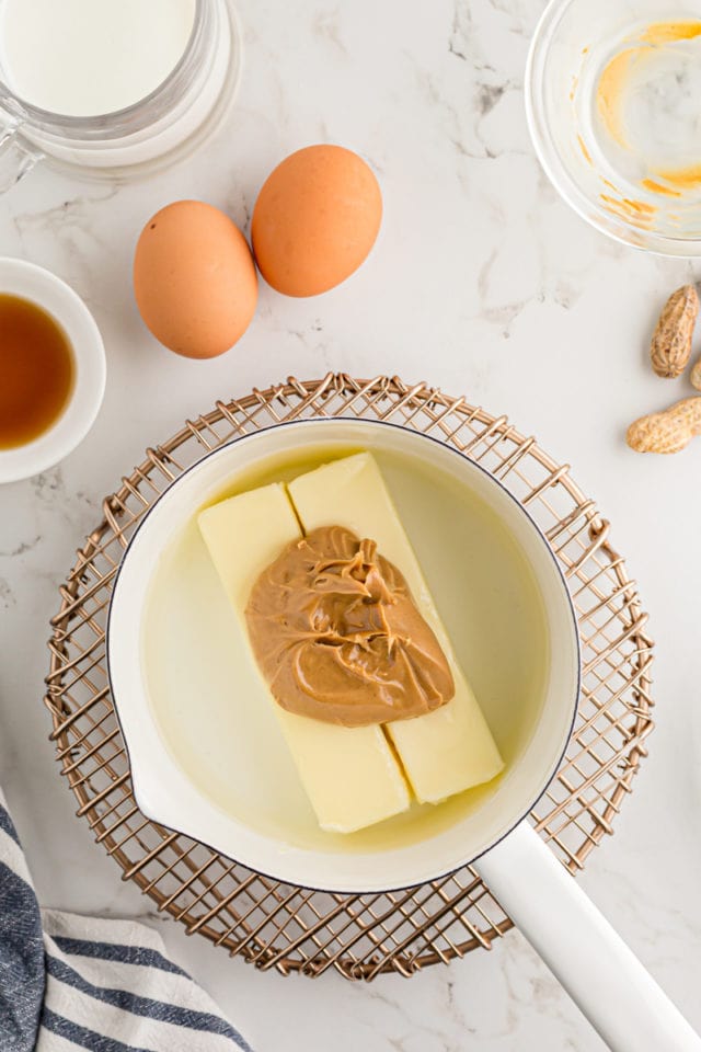 Butter and peanut butter in a sauce pan