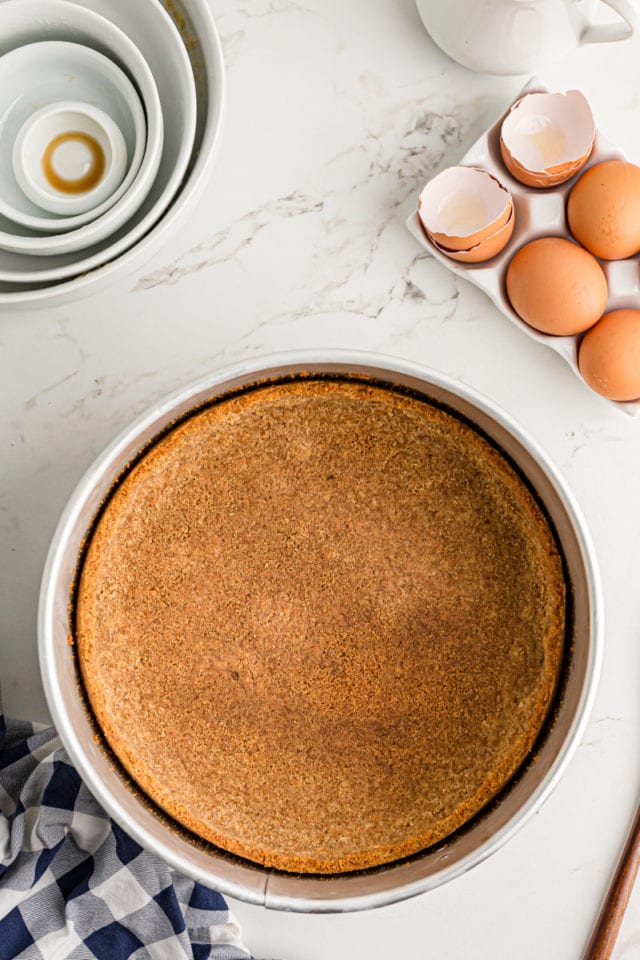 Cooked pecan pie cheesecake crust.