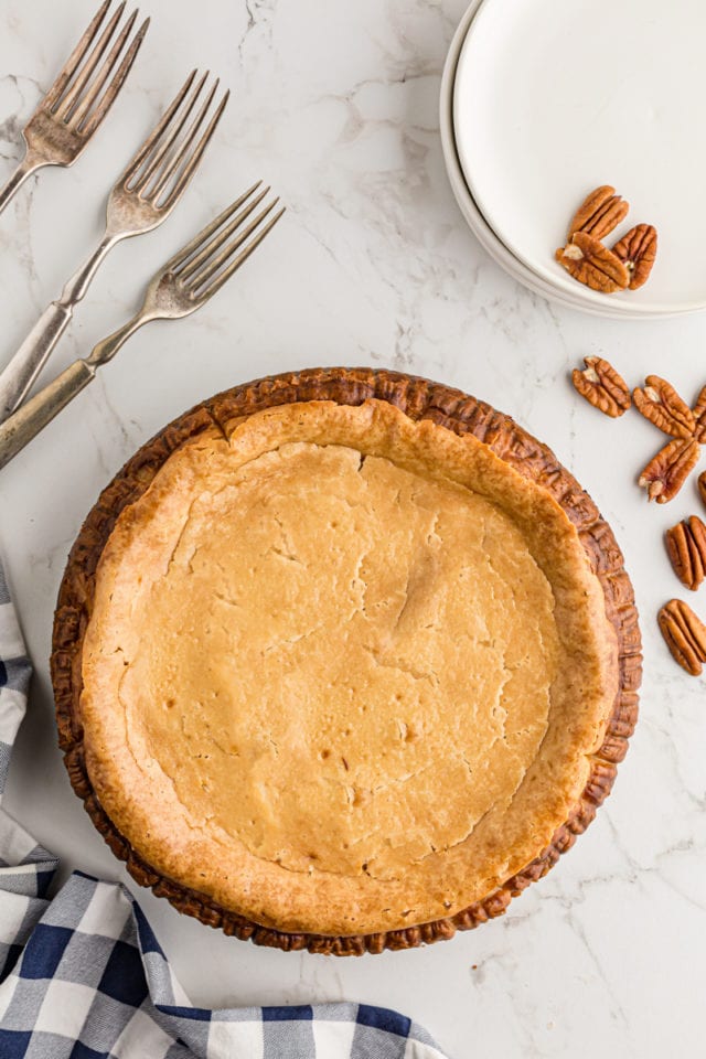 Cooked pecan pie cheesecake.