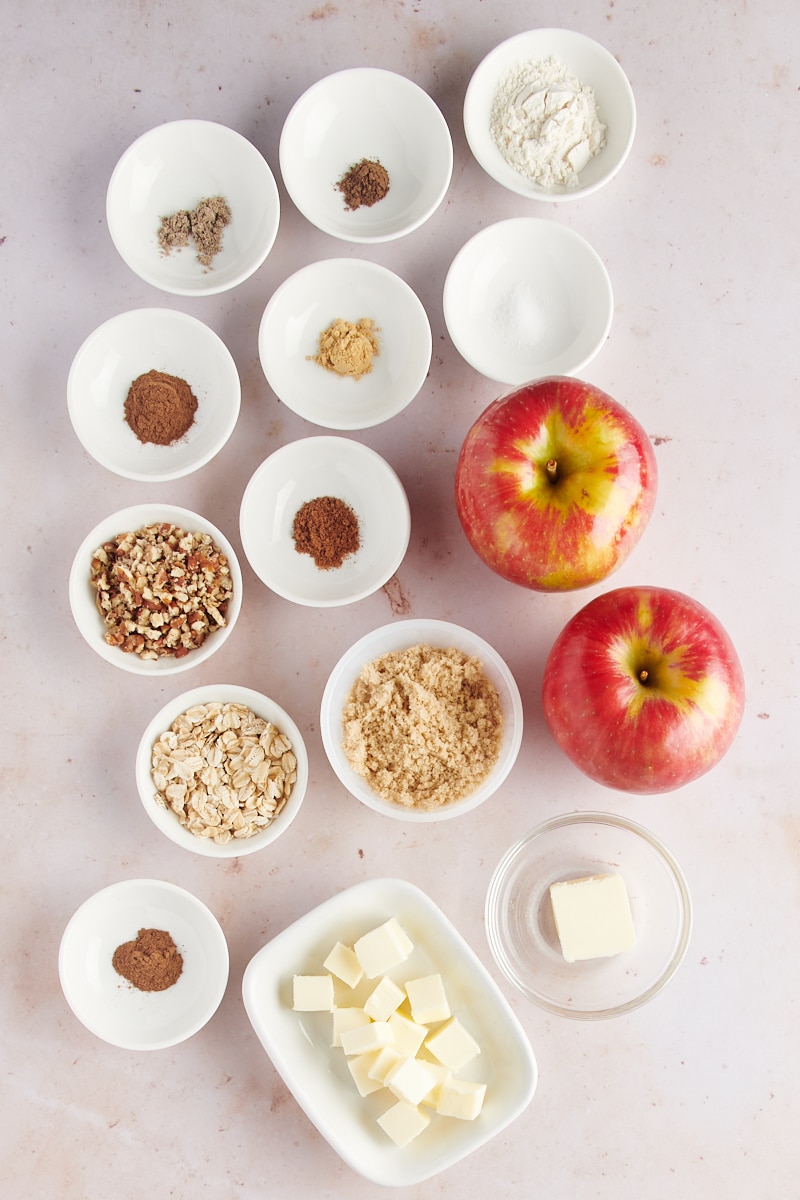 overhead view of ingredients for baked hasselback apples