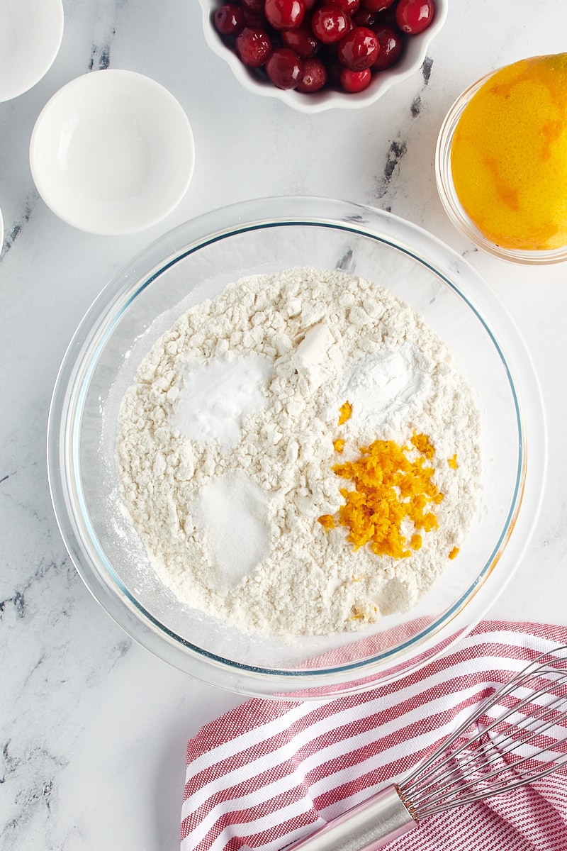 Mixing dry ingredients in a glass bowl