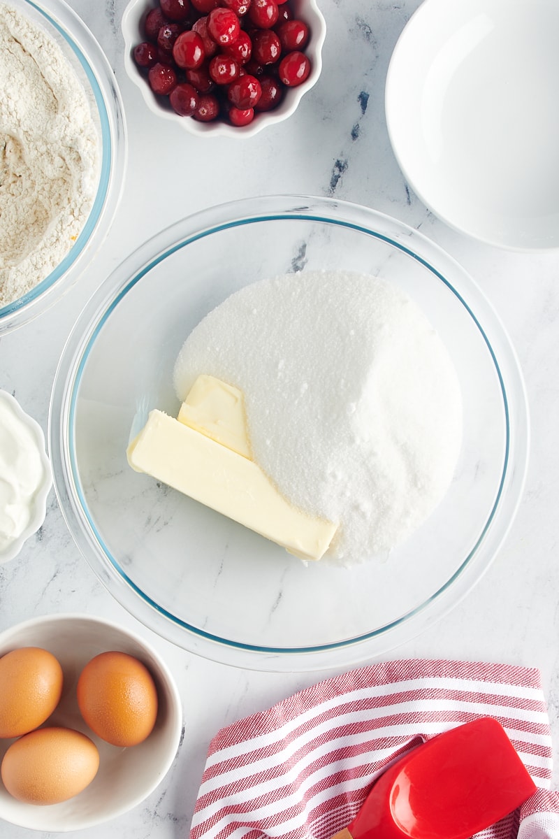 Butter and sugar in a glass bowl