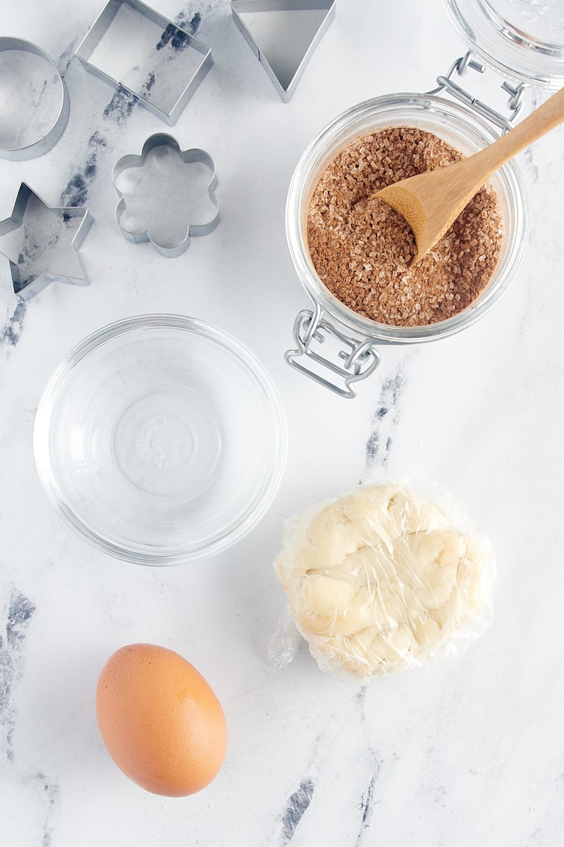 overhead view of ingredients for Pie Crust Cookies