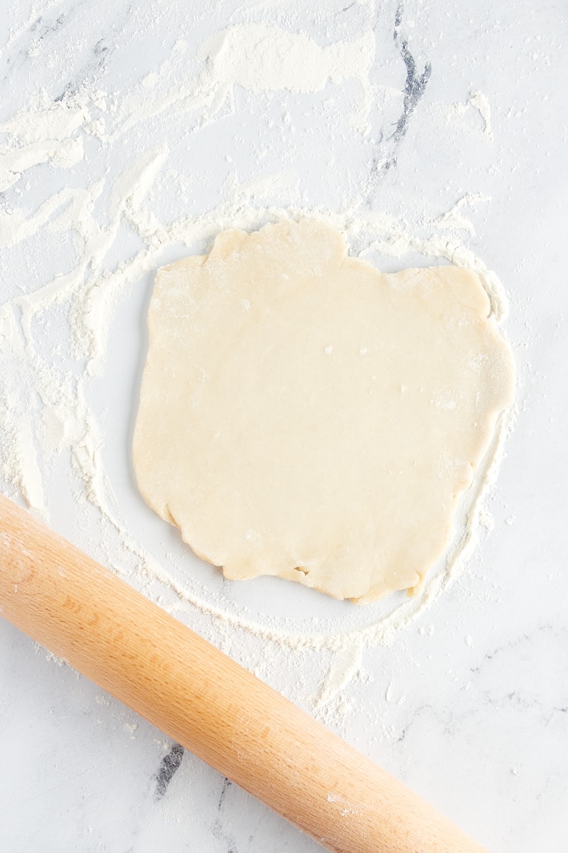 overhead view of rolled pie dough for Pie Crust Cookies