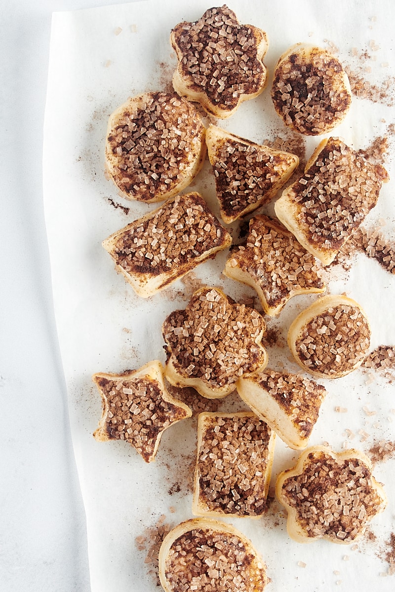 overhead view of Pie Crust Cookies on a white tray