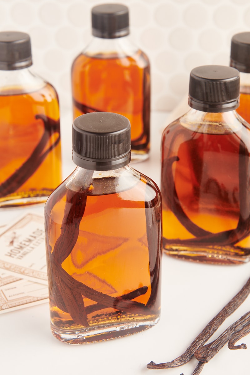 several bottles of homemade vanilla extract