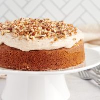 spice cake on a white cake stand