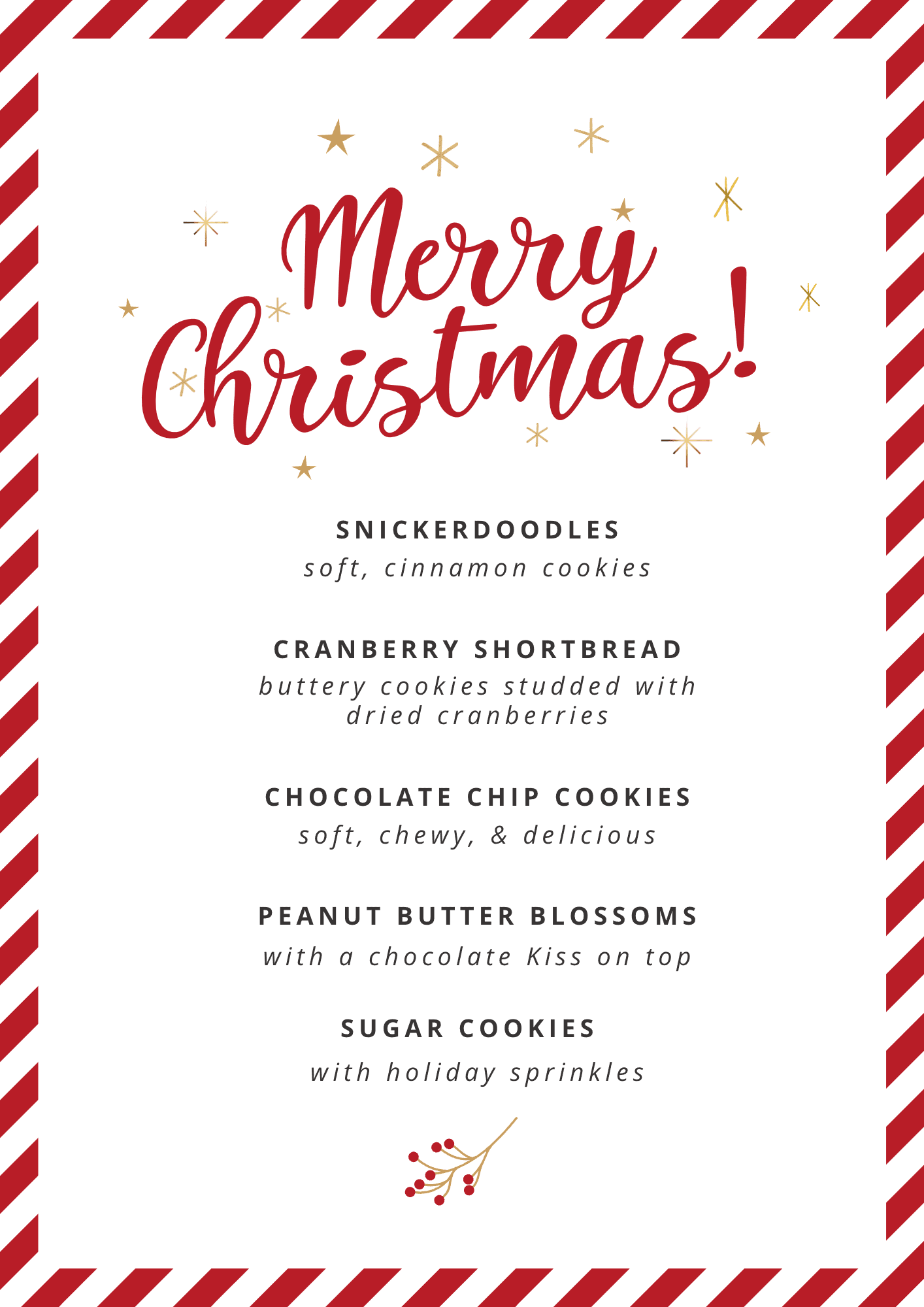 an example Christmas cookie list to include with cookie trays