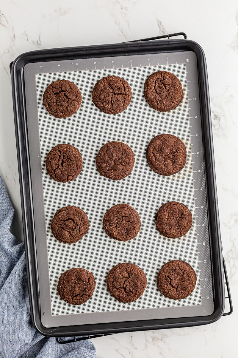 Baking sheet of Double Chocolate Brownie Cookies