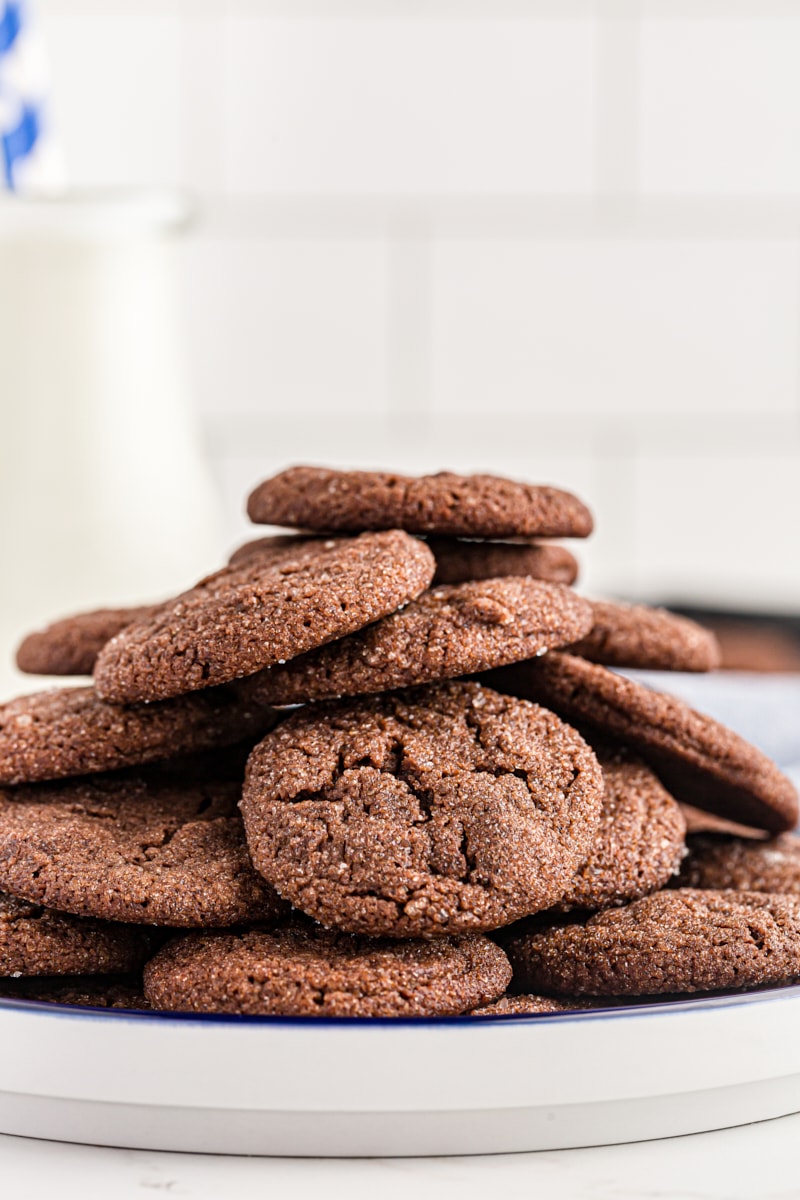 Stack of Double Chocolate Brownie Cookies on plate