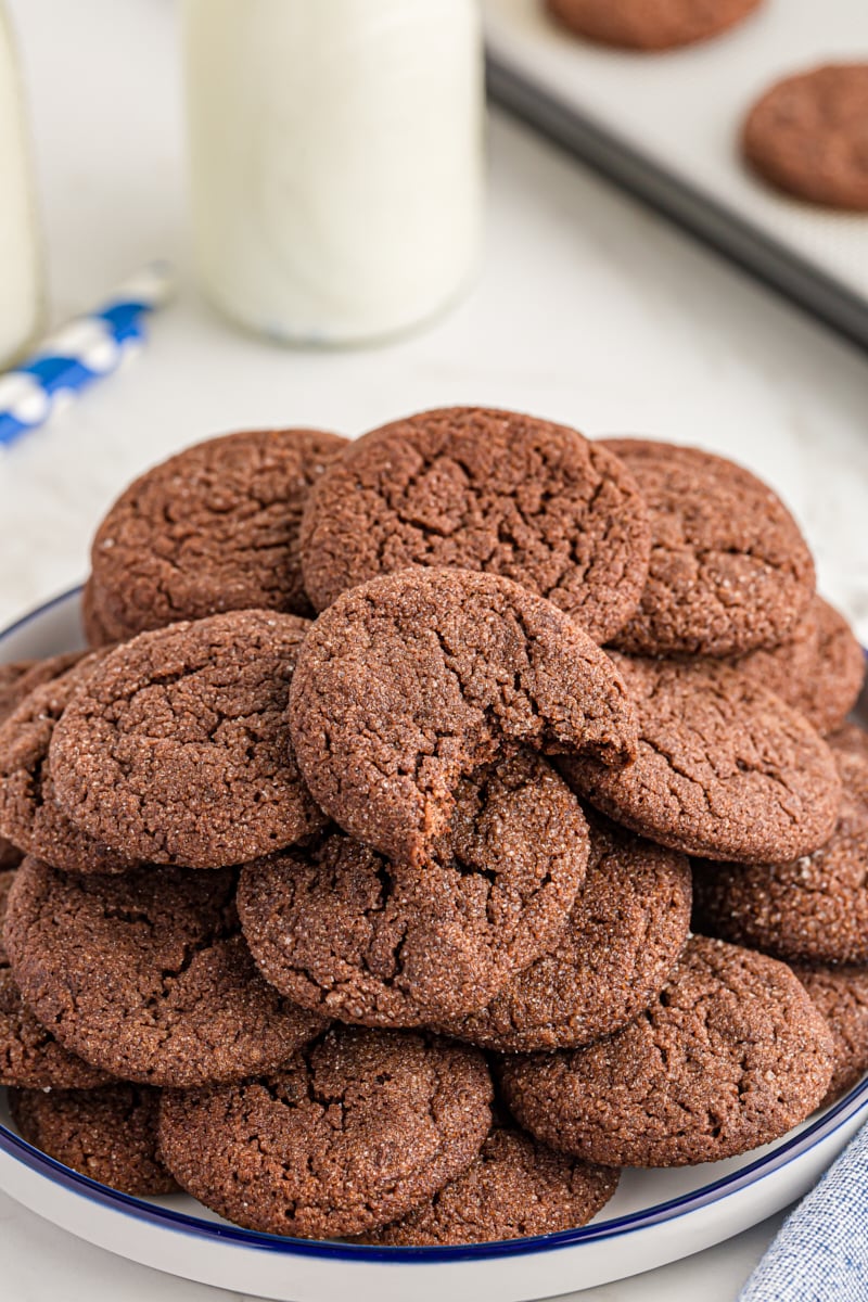 Stack of Double Chocolate Brownie Cookies on plate