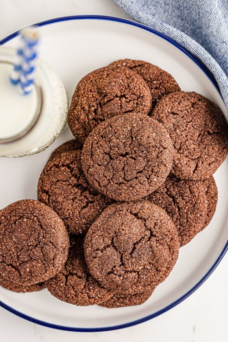 Overhead view of Double Chocolate Brownie Cookies on plate