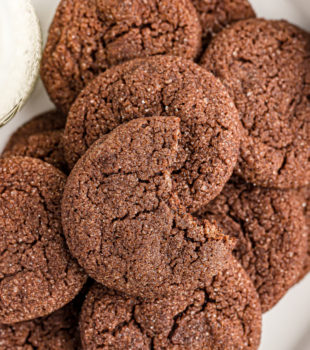 Overhead view of Double Chocolate Brownie Cookies on plate