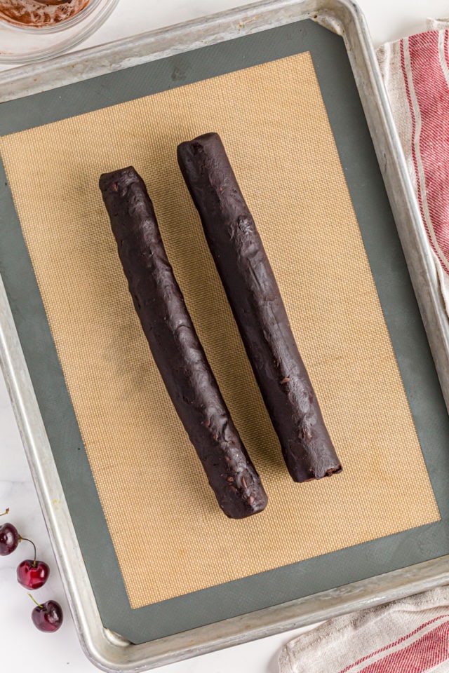 Logs of chocolate cherry cookie dough.