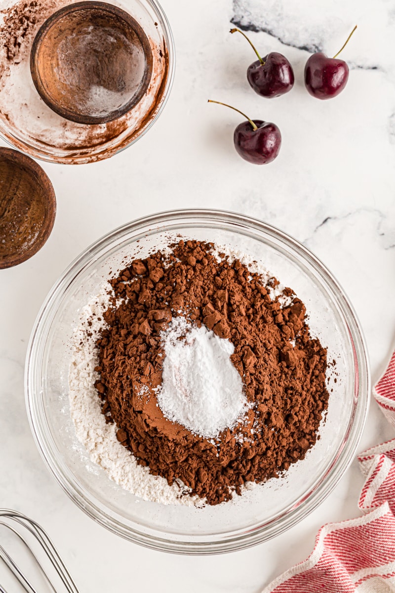 Dry ingredients in a mixing bowl before combining.