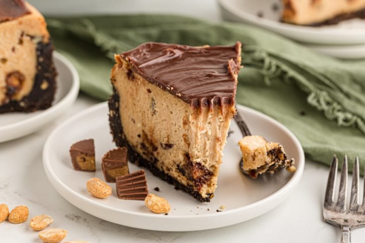 Peanut Butter Cup Cheesecake on plate with fork