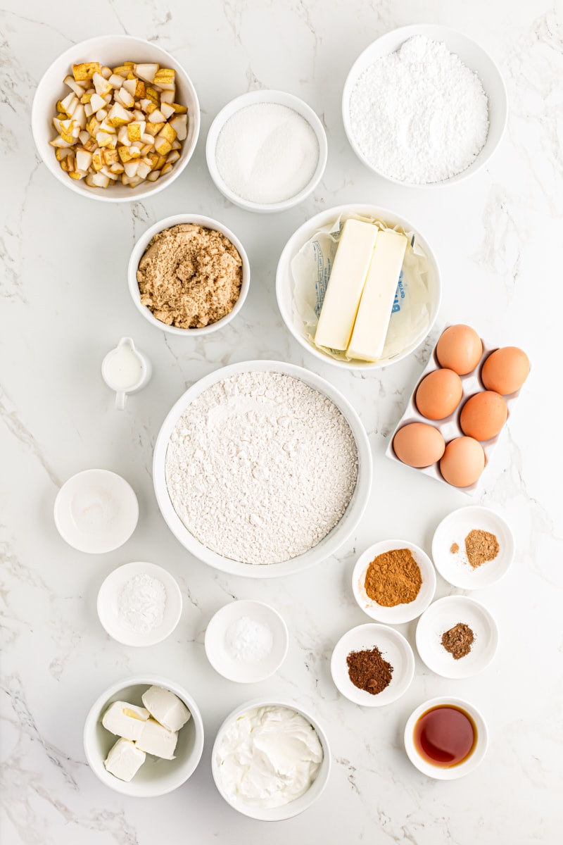 Ingredients for spiced pear cake