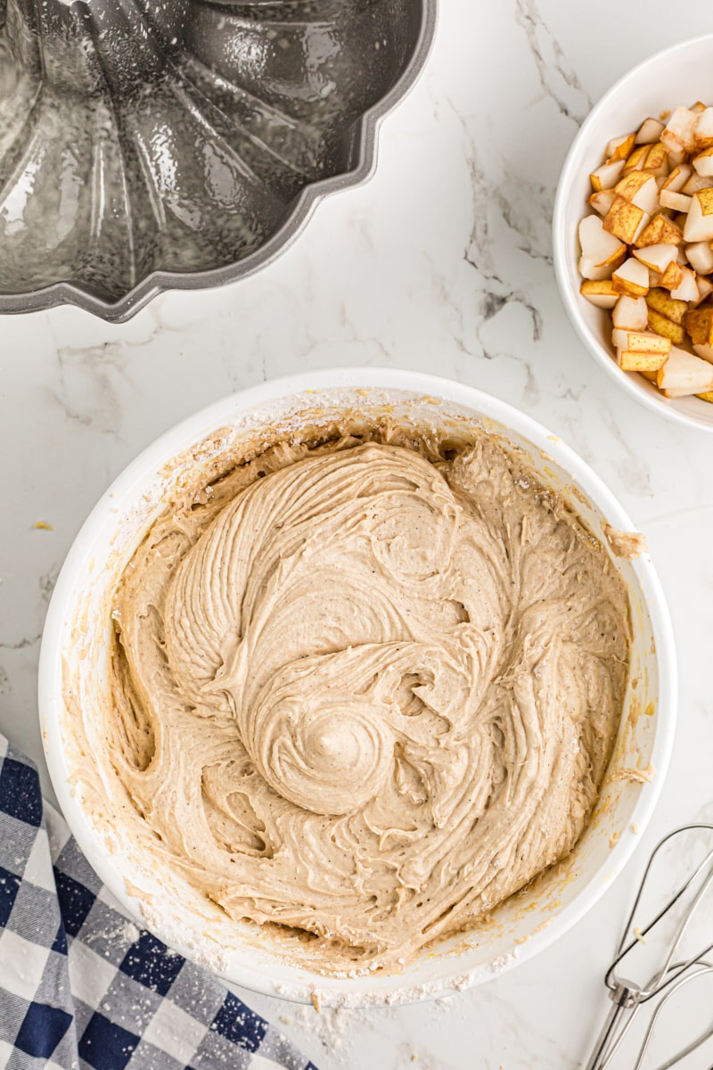 Fully mixed spiced pear cake batter